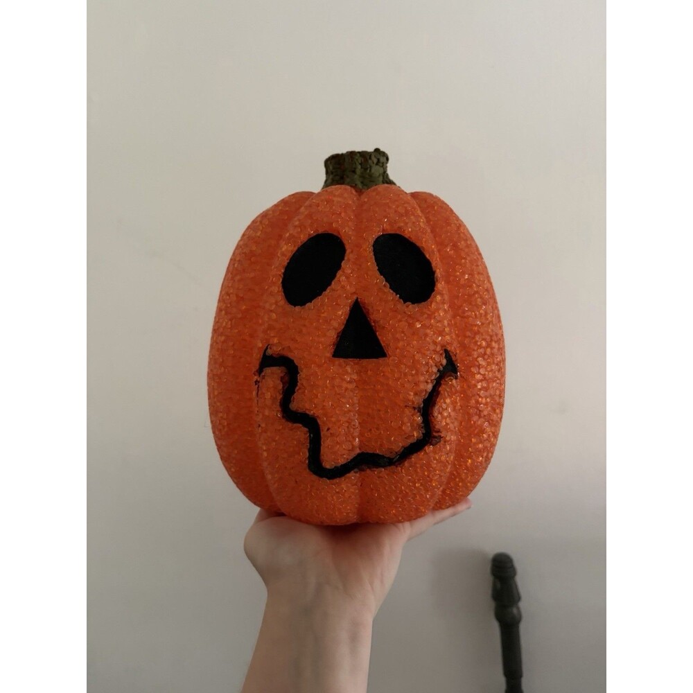 Vintage Seasons Melted Plastic Popcorn Jack O Lantern Lighted Halloween Pumpkin